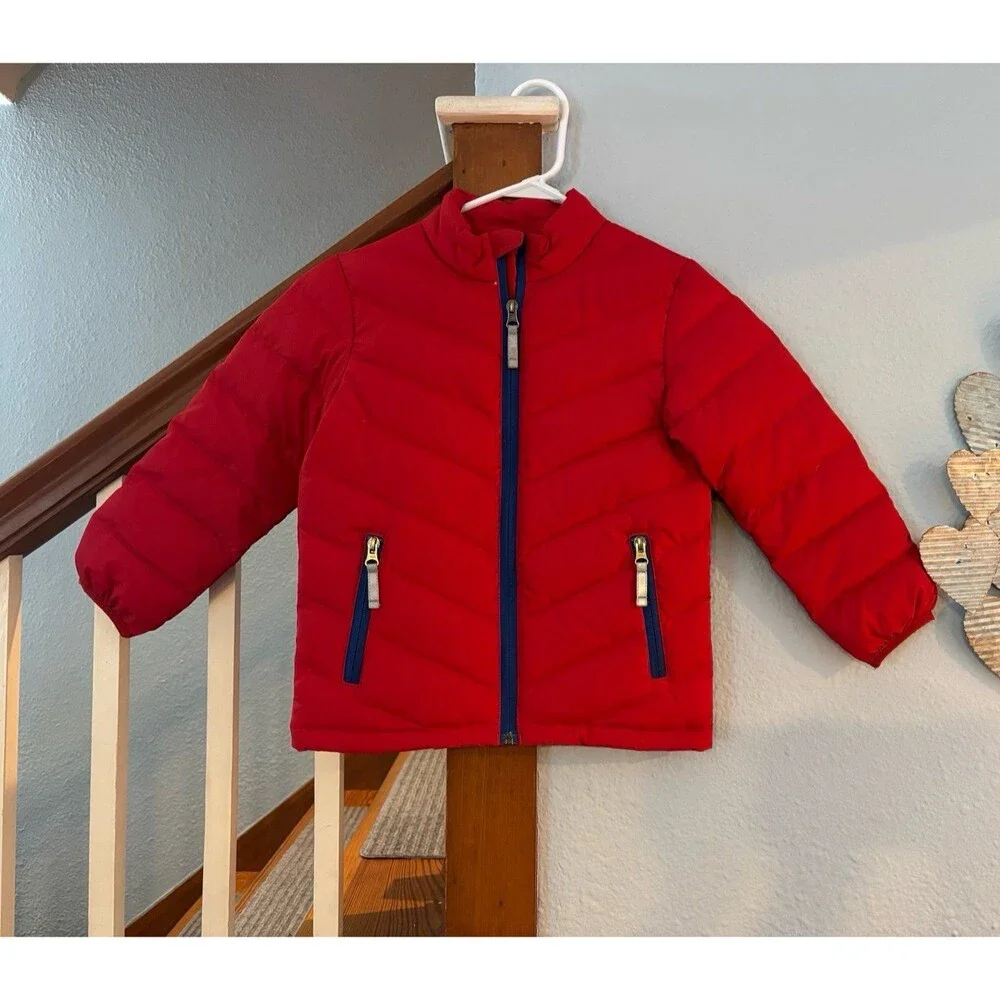 HANNA ANDERSSON Navy Blue DOWN hooded jacket Zip Sz 110 5 Lightweight Packable